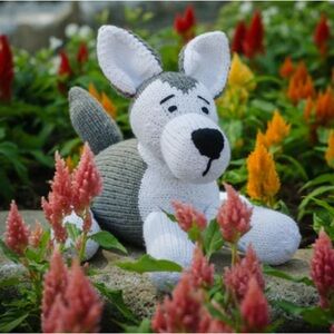 Handmade Knit Gray Husky Plushie